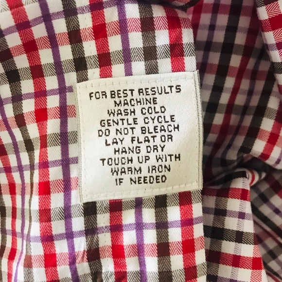 Peter Millar | Check Button Front Dress Shirt Medium Red Striped Button Cuff - Picture 7 of 9